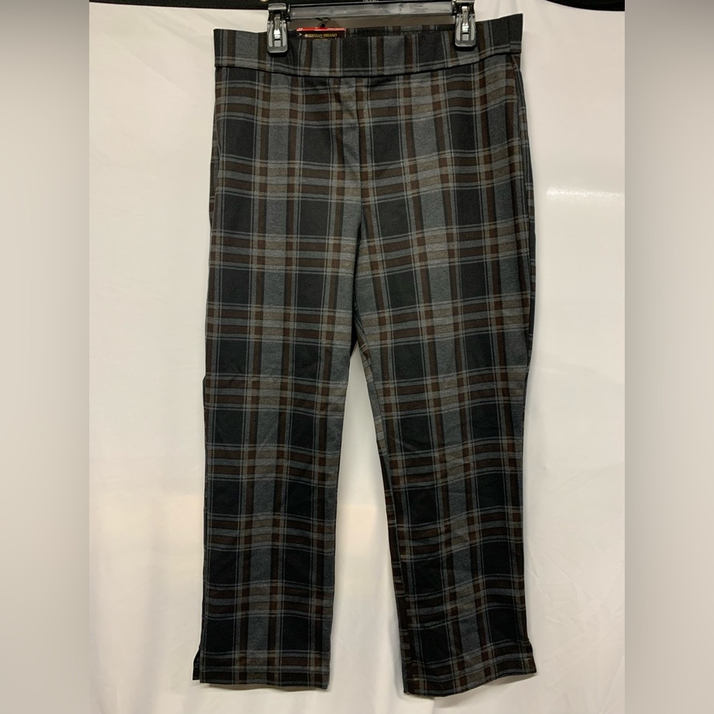 Christian Siriano Black and Gray Dress Pants with Plaid Pattern